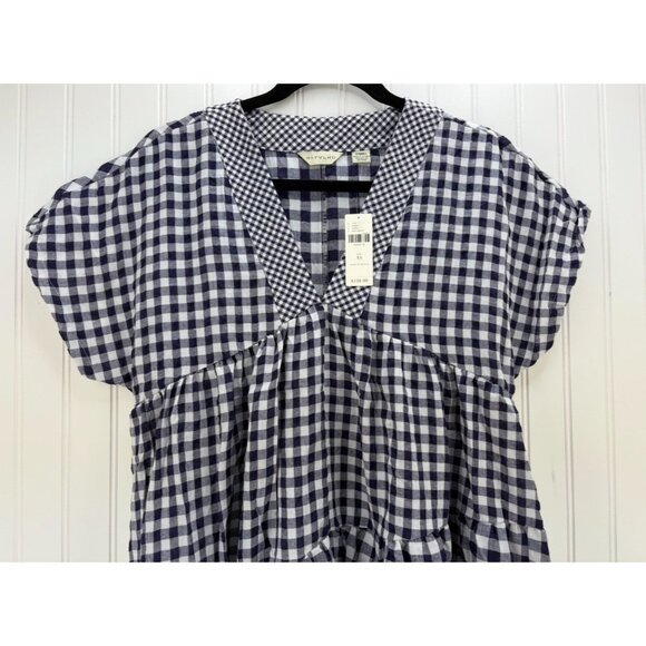 Anthropologie 11 1 TYLHO Navy Blue Gingham Check A-Line Dress Cottagecore XS NWT - Picture 4 of 8